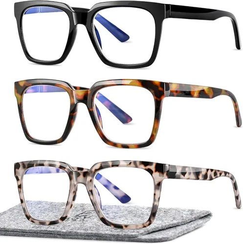 EASY READ 3 pares de anteojos de lectura para mujer, cuadrados, con bloqueo de luz azul anti UV, lectores de computadora con bisagra de resorte