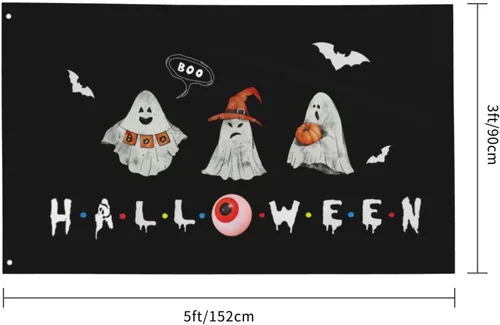 Miniatura 3 de Bandera fantasma boo – Decoración de Halloween para exteriores de 3 x 5 pies para suministros de fiesta en interiores