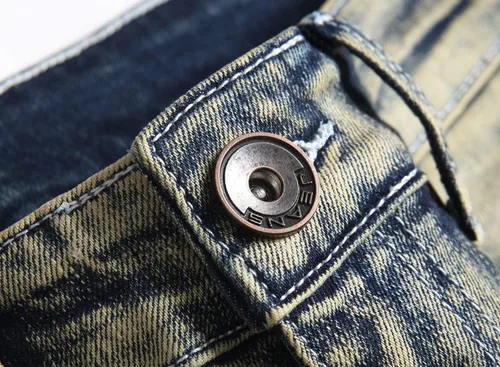 Miniatura 7 de XIMXIMMTIAN Jeans rectos de motociclista para hombre, desgastados, desgastados, ajustados, rectos