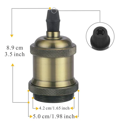 Miniatura 5 de Kit de lámpara colgante industrial vintage con soporte para lámpara E26/E27, cable de tela, rosa de techo y cable colgante en estilo retro moderno