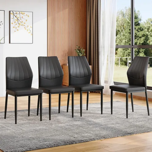 Juego de 4 sillas de comedor negras, modernas sillas de cocina de piel sintética con cojín suave y patas de metal negro, impermeables y fáciles de