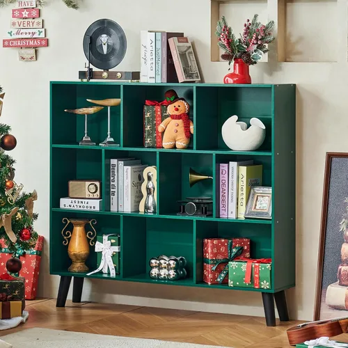 Miniatura 24 de LEYAOYAO Estantería de 5 cubos de 3 niveles con patas, estante negro menta para libros para niños, bonito organizador de almacenamiento, estantes