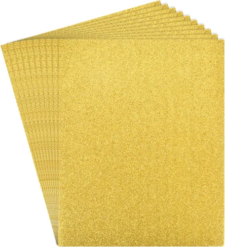 Rebower Hojas de espuma EVA con purpurina, [para proyectos de artes y manualidades] – 11 x 8 pulgadas de grosor, tono dorado, 12 unidades