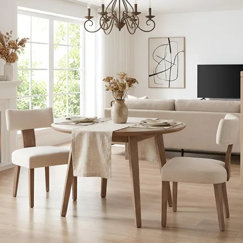 Miniatura 15 de HNY Juego de 6 sillas de comedor de ratán de estilo de mediados de siglo, silla de acento tapizada en lino de estilo granja con respaldo curvo