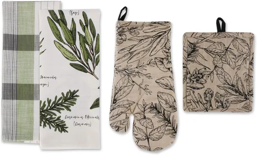Juego de regalo de cocina DII, porta ollas y 3 toallas de cocina, hierbas frescas, 4 piezas