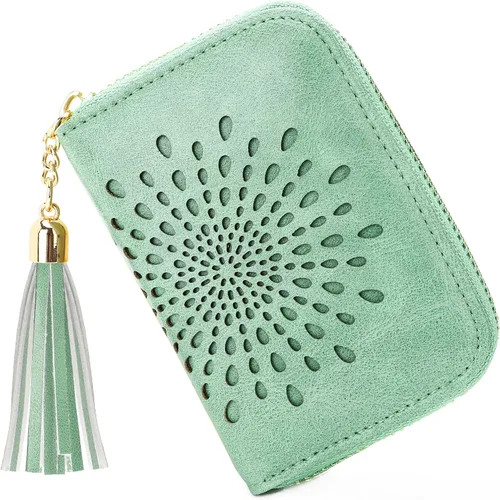 Miniatura 29 de APHISON RFID - Porta tarjeta de crédito con llavero, cartera pequeña con cremallera para mujer, Moderno