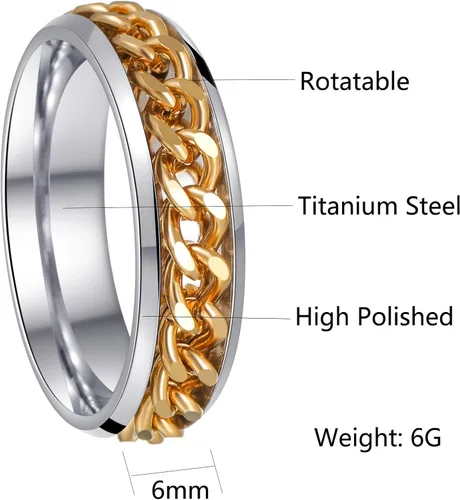 Miniatura 115 de Anillos giratorios para la ansiedad para hombre, anillos clásicos de cadena para mujeres y adultos, anillo de acero de titanio