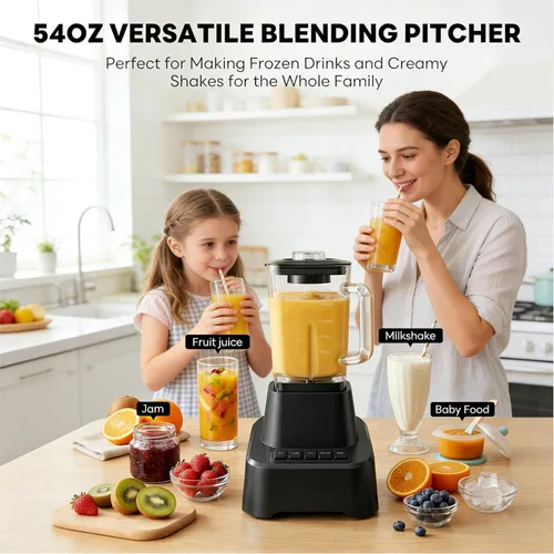Miniatura 4 de Simple Deluxe Licuadora para batidos, potente batidora de encimera de 850 W para cocina, jarra de vidrio grande de 54 onzas, 4 velocidades con pulso