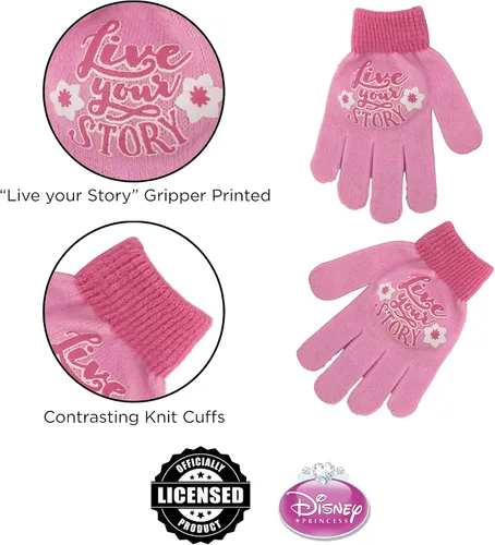 Miniatura 5 de Disney Juego de calentadores de orejeras de invierno y guantes para niños felpa de princesa rosa niñas pequeñas edades de 4 a 7 años Rosado