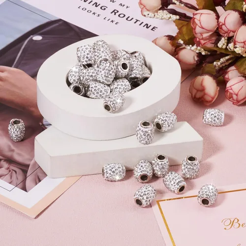 Miniatura 6 de Cheriswelry 100 cuentas europeas de agujero grande con diamantes de imitación de barril hechas a mano, arcilla polimérica, cuentas espaciadoras