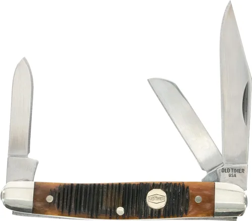 Miniatura 5 de Old Timer Generational USA Series Cuchillos tradicionales fijos y plegables con hojas de acero inoxidable 1095 HC, mangos de hueso aserrado