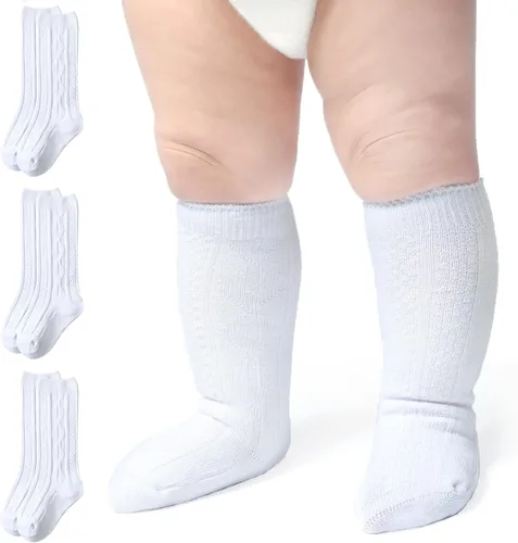 Calcetines hasta la rodilla para bebé recién nacido, calcetines de tubo para niños, calcetines de punto trenzado, medias altas hasta la rodilla,