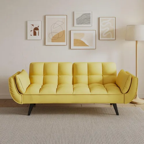 Miniatura 6 de 57" Convertible Sleeper Couch Bed, 3-in-1 Tufted Upholstered Daybed Futon Sofa Bed Loveseat with Reclining Split Backrest, Velvet 2-Seaters Sofa