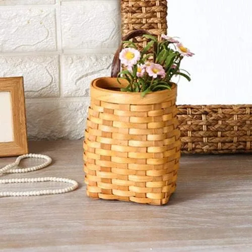 Miniatura 5 de Cesta colgante de mimbre tejida a mano, cesta de almacenamiento de madera portátil para colgar en la pared, cesta de flores, organizador de frutas
