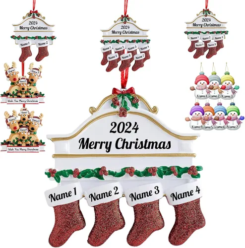 Miniatura 19 de Adornos de Navidad de renos 2021, con texto personalizable, familia de 3