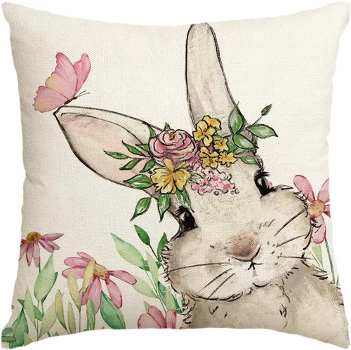 AVOIN colorlife Funda de almohada de conejo con guirnalda floral de Pascua, 16 x 16 pulgadas, decoración de primavera de conejo para sofá