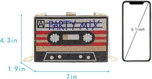 Miniatura 4 de Reberomantic Bolso cruzado retro con forma de radio para mujer, bolso cruzado de cuero de la PU de metal vintage de noche