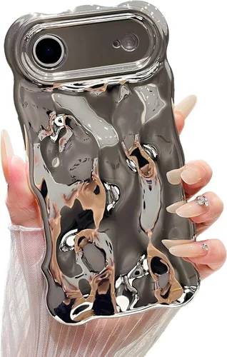 Miniatura 97 de XIZYO Funda para iPhone 13 de 6.1 pulgadas, bonito patrón de ondas, estético, 3D, rizado, ondulado, chapado en purpurina, para mujeres y niñas, Azul