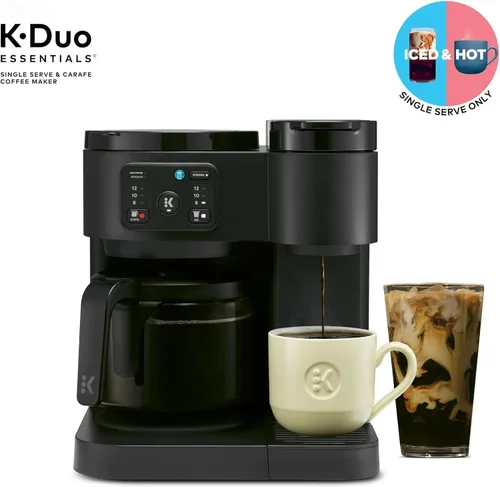 Miniatura 6 de K-Duo Essentials - Cafetera caliente y helada de una sola porción con jarra de vidrio de 12 tazas, prepara cápsulas KCup y posos de café, varios