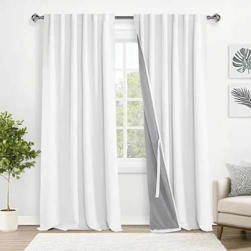 Miniatura 43 de XWZO Cortinas blancas 100% opacas con alzapaños, 2 capas gruesas completamente sombreadas con bolsillo para barra y pestaña trasera, cortinas