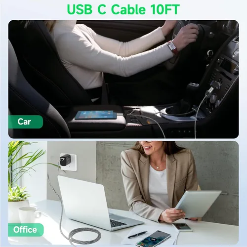 Miniatura 6 de Deegotech Cable USB C, cargador tipo C compatible con iPhone 17/16/15, cargador rápido trenzado de nailon largo compatible con Galaxy S24 S23