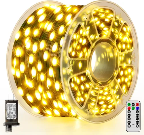 Miniatura 9 de Luces de Navidad 600 LED de 196 pies, IP67 impermeables, luces para árbol de Navidad con 8 modos, tira de luces para exteriores con temporizadores