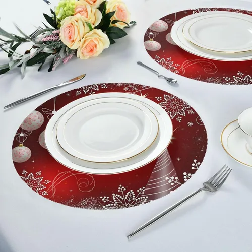 Miniatura 6 de ALAZA Manteles individuales redondos de Navidad rojos brillantes para mesa de comedor, 1 unidad, manteles individuales para decoración de mesa