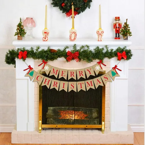 Miniatura 2 de PACETAP Cartel de arpillera de Feliz Navidad con 4 lazos rojos, decoración navideña para el hogar para interiores, chimenea, pared, árbol