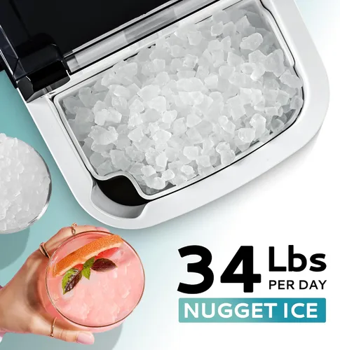 Miniatura 2 de EUHOMY, Fabricador de hielo para encimera con asa, listo en 6 minutos, 34 libras por día, cubierta superior extraíble, autolimpiante, máquina