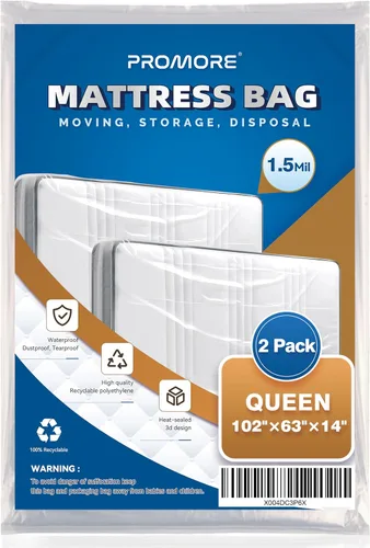 Miniatura 22 de Bolsa de colchón de plástico para mudanza o almacenamiento, tamaño individual/individual XL (1.5 mil), fundas protectoras de colchón impermeables