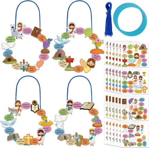 Crtiin Kit de 24 piezas de corona de Pascua religiosa cristiana para hacer tus propias manualidades de Pascua para niños para actividades en el