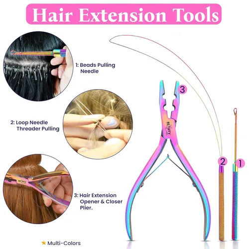 Miniatura 6 de Beauty & Crafts Micro Links - Kit de extensiones de cabello - Alicates para cerrar y quitar cuentas de acero inoxidable, extensiones de cabello