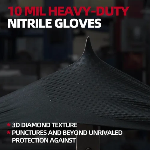 Miniatura 5 de Jointown Guantes de nitrilo resistentes mejorados de 10 mil, guantes mecánicos de nitrilo desechables, con textura de diamante elevado, caja de 100
