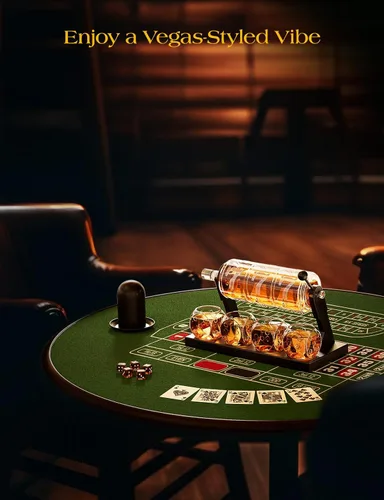Miniatura 2 de Kollea Juego de decantador de whisky con ranura para hombres, 50.7 onzas, estilo casino, decantador de whisky con 4 vasos de dados, regalos