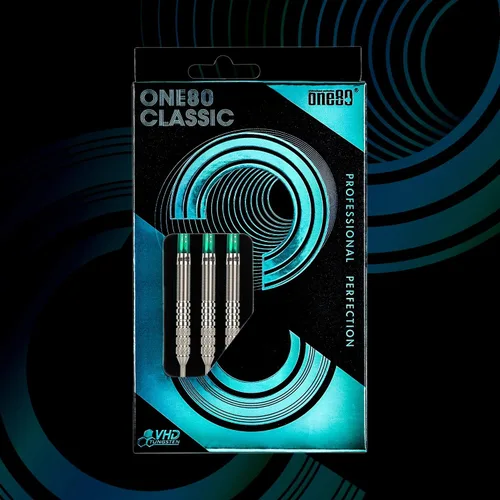 Miniatura 7 de ONE80 - Dardo de punta de acero profesional de tungsteno 90% VHD, estilo barril con vuelos extra, ejes y sacapuntas, caja de regalo con empaque