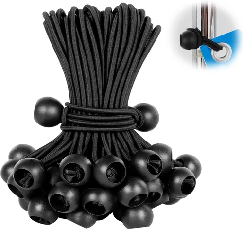 Bolas elásticas de 9 pulgadas, 50 unidades de lona con bolas resistentes para camping, refugio, carga, cables de sujeción, postes de tienda de