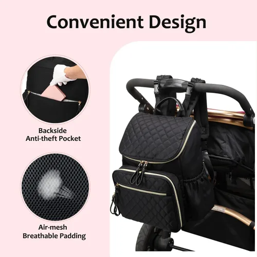 Miniatura 5 de LORADI Mochila ligera para pañales con clips para cochecito, bolsillos aislados, artículos esenciales para baby shower, color beige