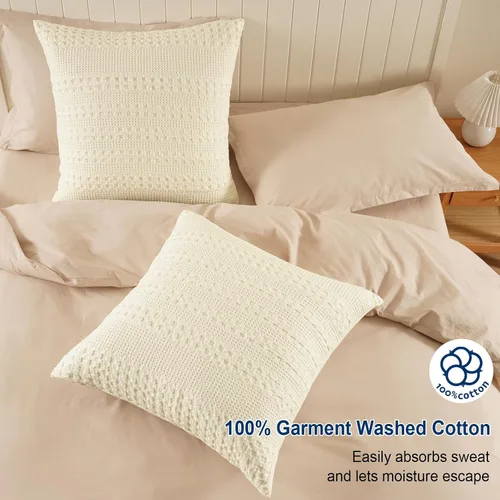 Miniatura 2 de PHF Fundas de almohada con tejido de gofre de 24" x 24", paquete de 2, funda de almohada cuadrada 100% algodón para decoración de ropa de cama, sin
