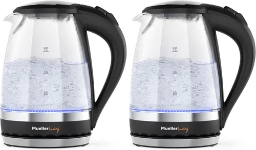 Mueller Living Glass Kettle 1.5L 1500W - Tetera eléctrica con luz LED, apagado automático con tecnología SpeedBoil y protección contra hervir en