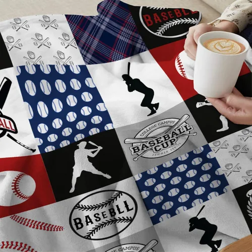 Miniatura 4 de Manta de franela a cuadros de béisbol, ligera, suave, para jugadores de béisbol, amantes de los deportes, regalos del equipo de béisbol para niños