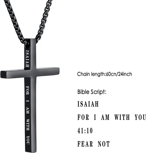 Miniatura 22 de Collar de cruz para hombre, regalo de Navidad, colgante de cruz, versículo bíblico, collares de acero inoxidable