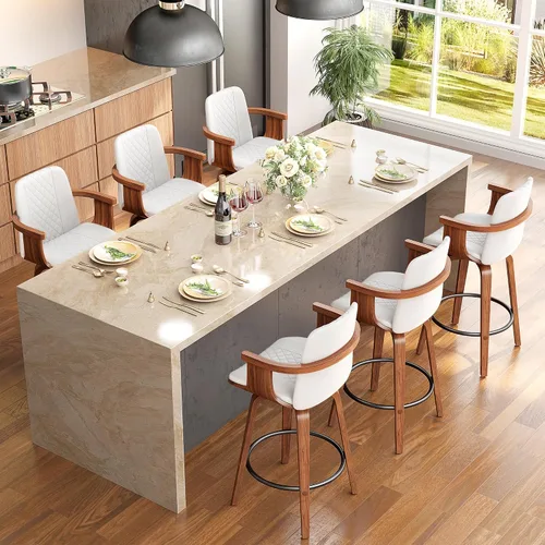 Miniatura 36 de YaFiti - Taburetes de bar giratorios, taburetes de bar tapizados de 26" de altura de mostrador con patas de madera y respaldos, sillas de bar de PU