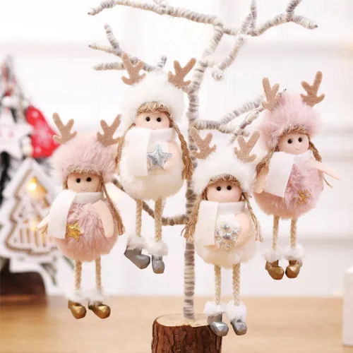 Miniatura 4 de Adornos de Navidad Ángel Ornamento Muñeca de Navidad Colgante Rosa para Decoración de Árbol 4pcs