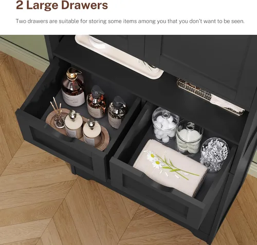 Miniatura 7 de Iwell Armario de almacenamiento de 57.8 pulgadas de alto con 2 cajones y 2 estantes ajustables, armario de cocina con 4 puertas, armario alto