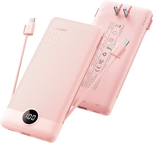 Miniatura 10 de Cargador Portátil con Enchufe de Pared, Banco de Energía USB C Delgado con Cables Integrados, Paquete de Batería Externa con Pantalla LED