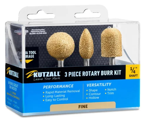 Kutzall Kit de fresas rotativas de 3 piezas, eje de 1⁄4 pulgadas, finas, brocas de tallado de madera para Bosch, DeWalt, Milwaukee Tools - Carburo