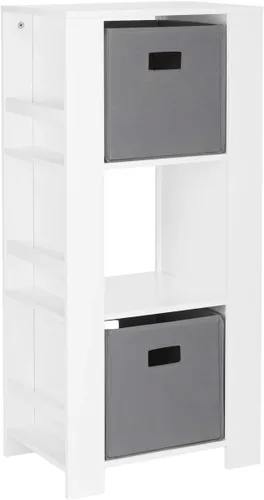 Miniatura 13 de RiverRidge Book-Nook Tower - Estantería para niños y organizador de almacenamiento de juguetes con 3 cubículos, 2 cubos de almacenamiento plegables