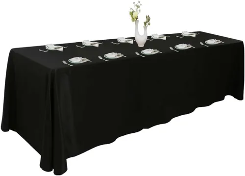Miniatura 16 de Urby Mantel negro para mesas rectangulares de 6 a 8 pies con capacidad para 6 a 8 personas, manteles de mesa de tela para fiestas de 6 a 8 sillas
