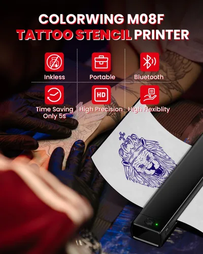 Miniatura 3 de COLORWING M08F - Impresora inalámbrica portátil de plantillas de tatuajes, máquina térmica sin tinta Bluetooth para plantillas de tatuajes con 10