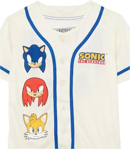 Miniatura 3 de Sega Sonic The Hedehog, Tails & Knuckles - Camiseta de béisbol clásica de malla con botones